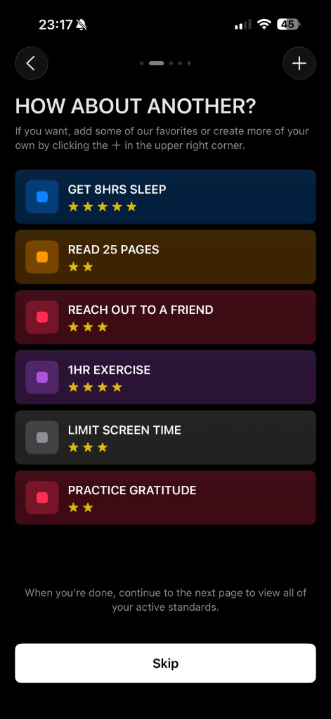 Graded onboarding weighting screen
