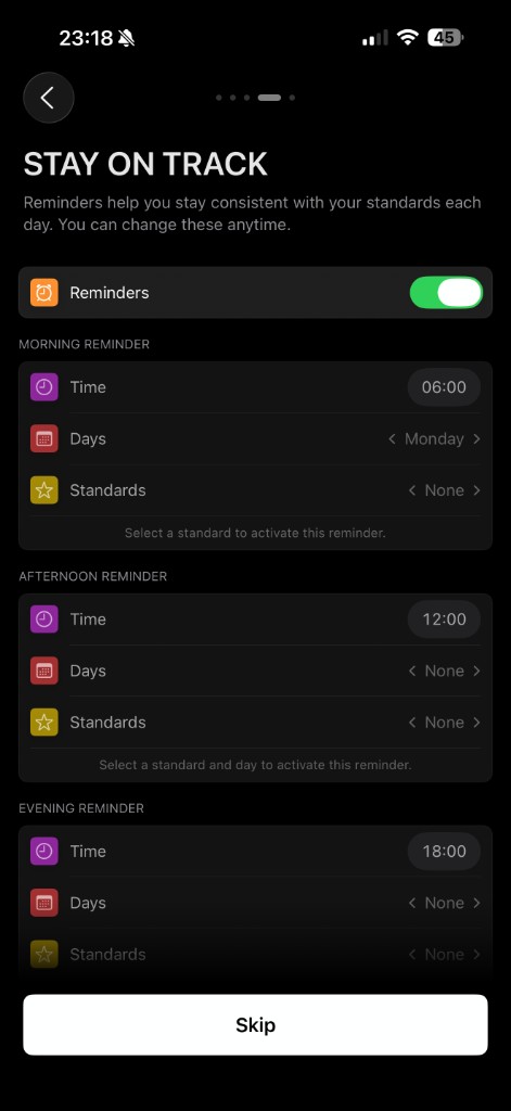 Graded history and review screen